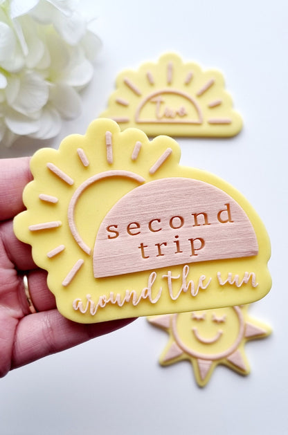 second trip around the sun two 2 sunshine happy birthday stampandimpress fondant debosser cookie stamp cookie cutter