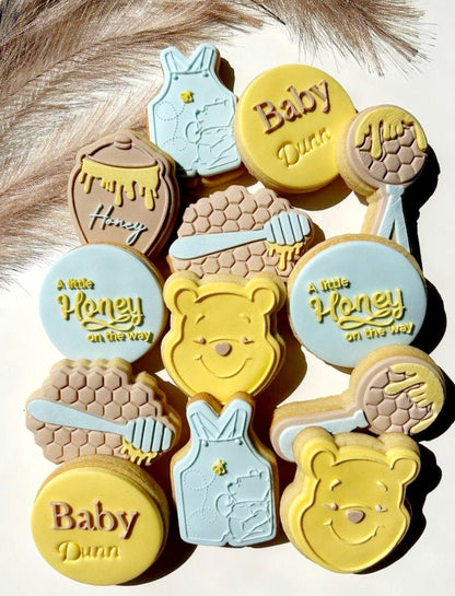 pattern cookie stamp cookie cutter beautiful pretty embosser debosser decorate fondant Perth stampandimpress stamp and impress stamp & impress birthday baby shower honey pot winnie the pooh drip onesie bear beehive bee hive a little honey on the way