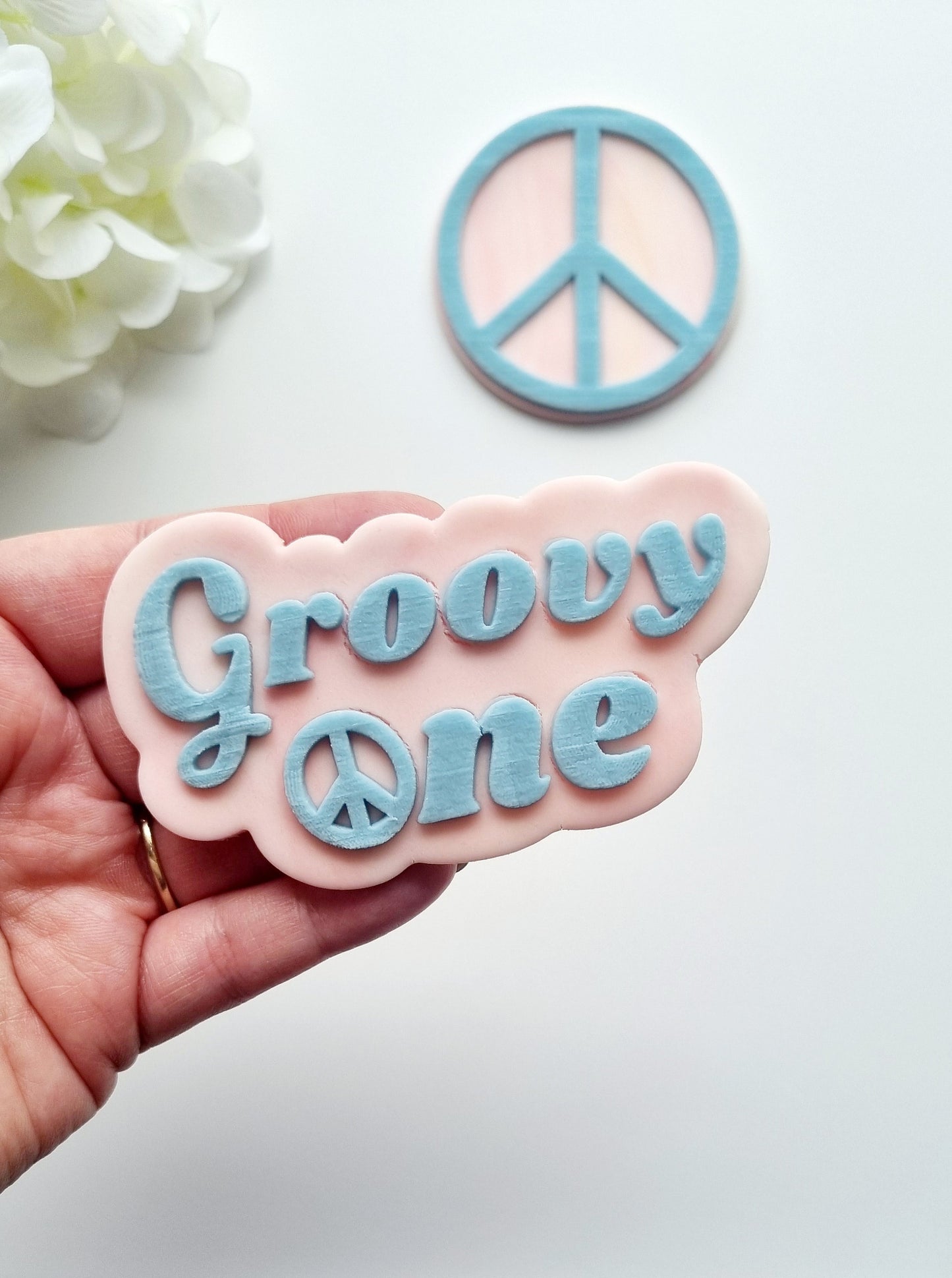 groovy one peace sign flower floral disco ball cookie stamp cookie cutter stampandimpress fondant debosser