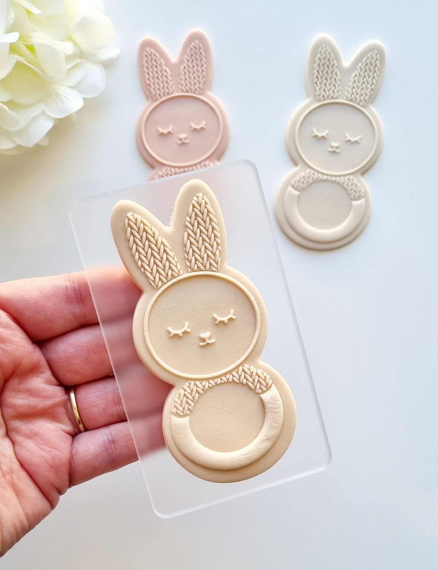 Bunny Knit Rattle Raised Cookie Stamp/Fondant Debosser & Cutter