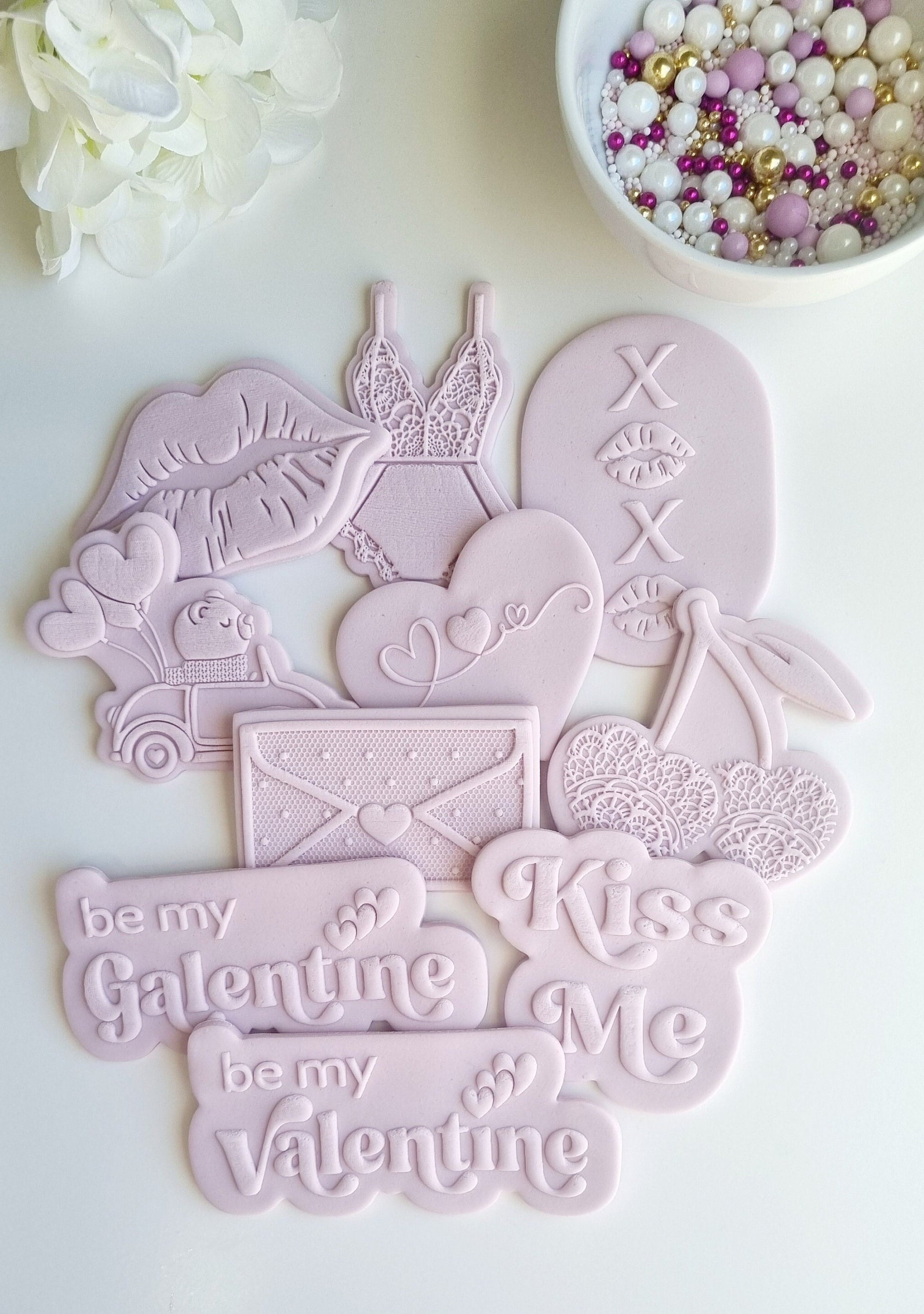 cookie stamp cutter acrylic sharp perth baking cute valentine valentines day heart hearts bear galentine balloons cherry lace lingerie bodysuit lips kiss me love me be my love bend me over tease me hug me mini candy hearts stampandimpress