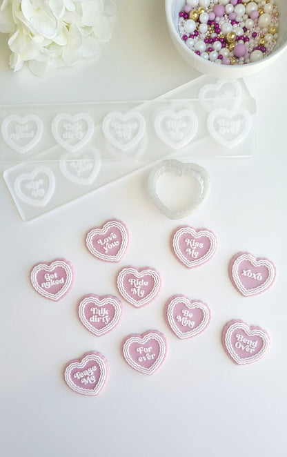 cookie stamp cutter acrylic sharp perth baking cute valentine valentines day heart CANDY hearts kiss me love me be my love bend me over tease me hug me mini stampandimpress naughty saucy raunchy dirty get naked NICe sweet for ever ride me tease me