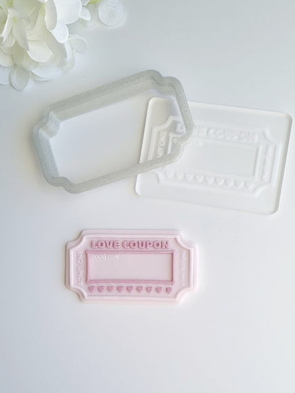 love coupon valentines day admit one ticket good for massage back rub breakfast in bed kiss hug sex cookie stamp cookie cutter stampandimpress stamp & impress