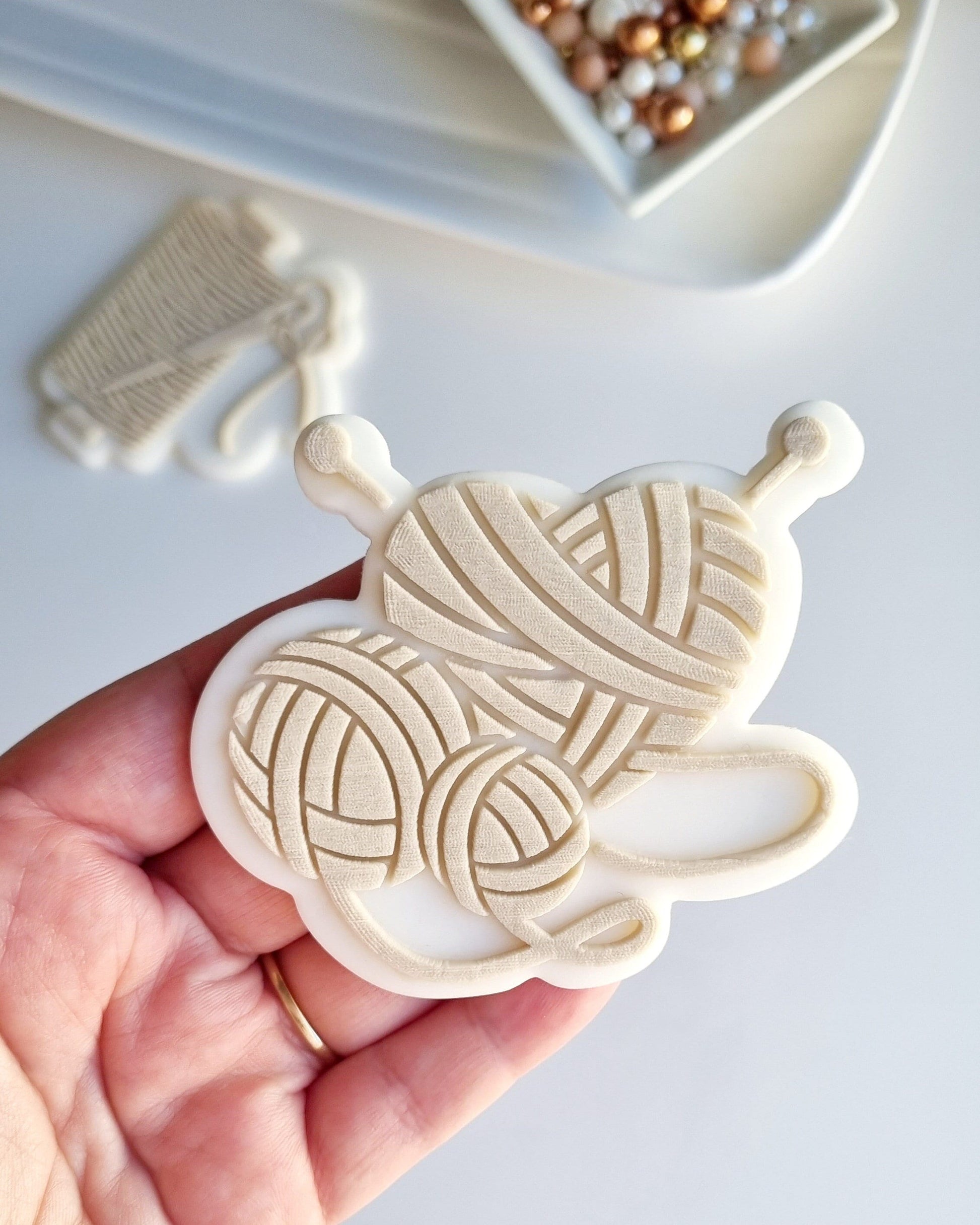 wool yarn needle knitting ball cookie stamp cookie cutter stampandimpress thread fondant debosser