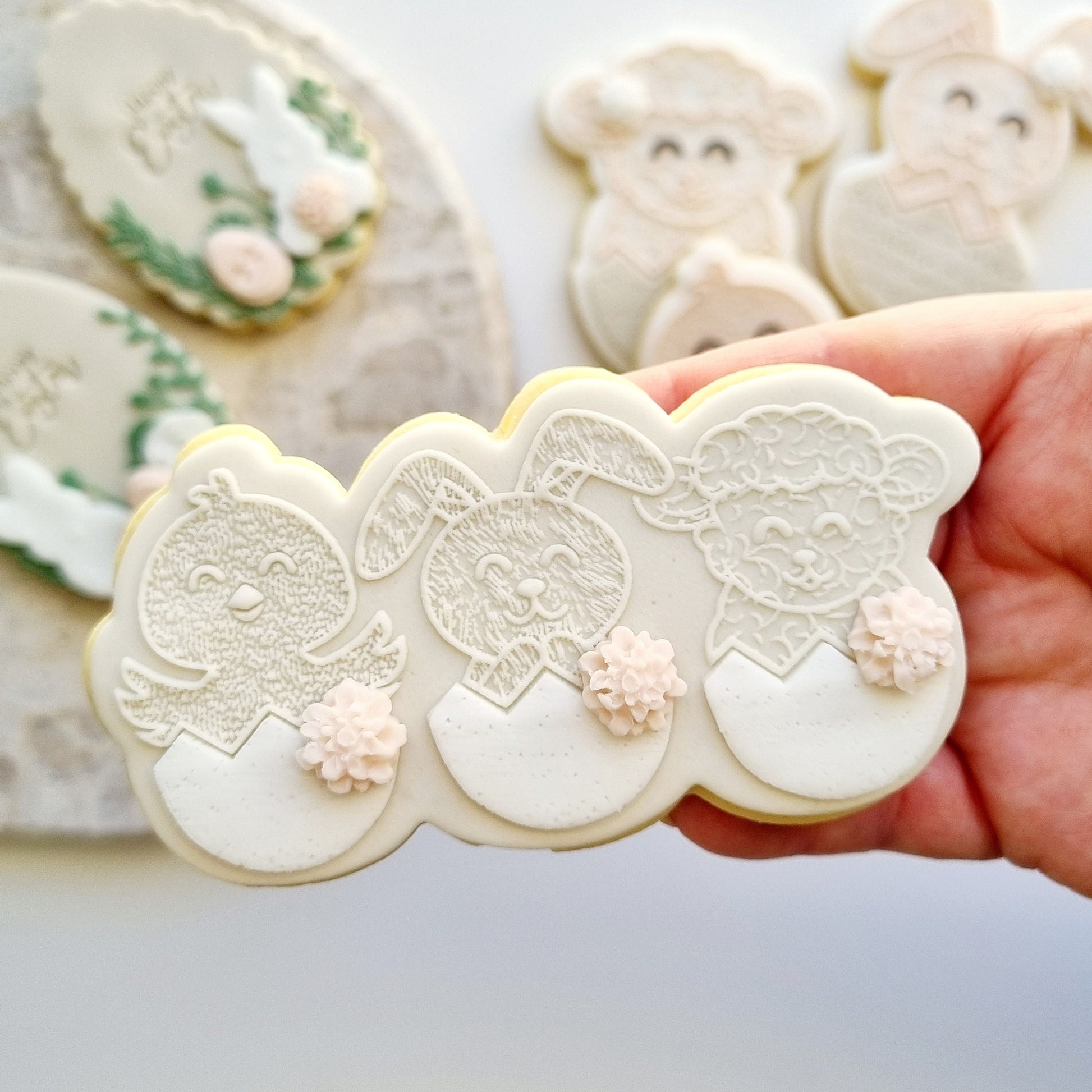 stamp and impress stamp & impress cookie cutter easter egg bunny rabbit carrot spring bloom flower lace tail chick egg lamb plaque mini eggs nest bird bird&#39;s garden floral wavy happy easter impression raised fondant