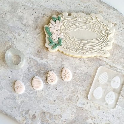 stamp and impress stamp & impress cookie cutter easter egg bunny rabbit carrot spring bloom flower lace tail chick egg lamb plaque mini eggs nest bird bird&#39;s garden floral wavy happy easter impression raised fondant