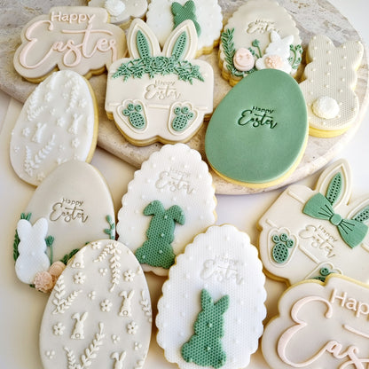 stamp and impress stamp & impress cookie cutter easter egg bunny rabbit carrot spring bloom flower lace tail chick egg lamb plaque mini eggs nest bird bird&#39;s garden floral wavy happy easter impression raised fondant bowtie bow tie rattan pattern