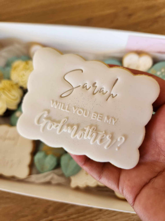 will you be my godmother christening baptism godfather godparents cross romper dress debosser embosser cookie stamp cookie cutter stamp & impress stamp and impress