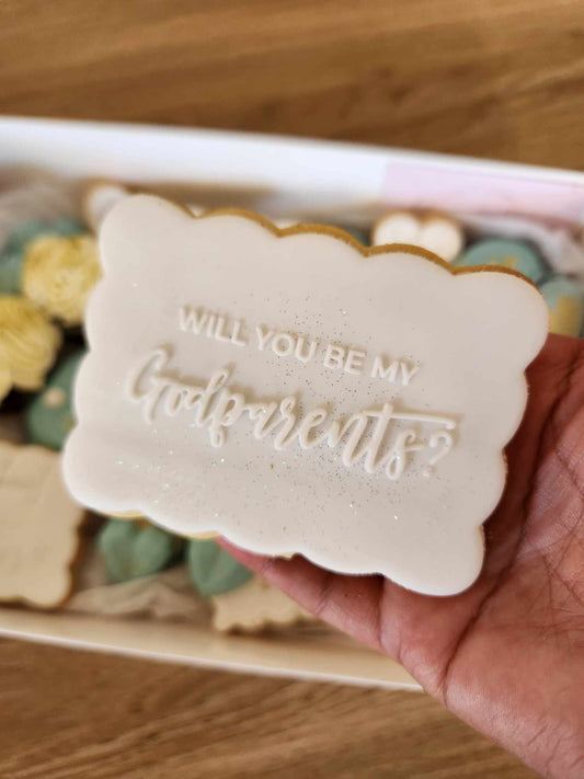 will you be my godparents godmother godfather baptism christening cross holy communnion leaves dove cookie stamp cookie cutter stampandimpress fondant debosser