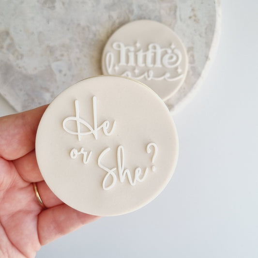 cookie cutter cookie stamp stampandimpress stamp & impress he or she? baby shower boy girl on the way gender reveal