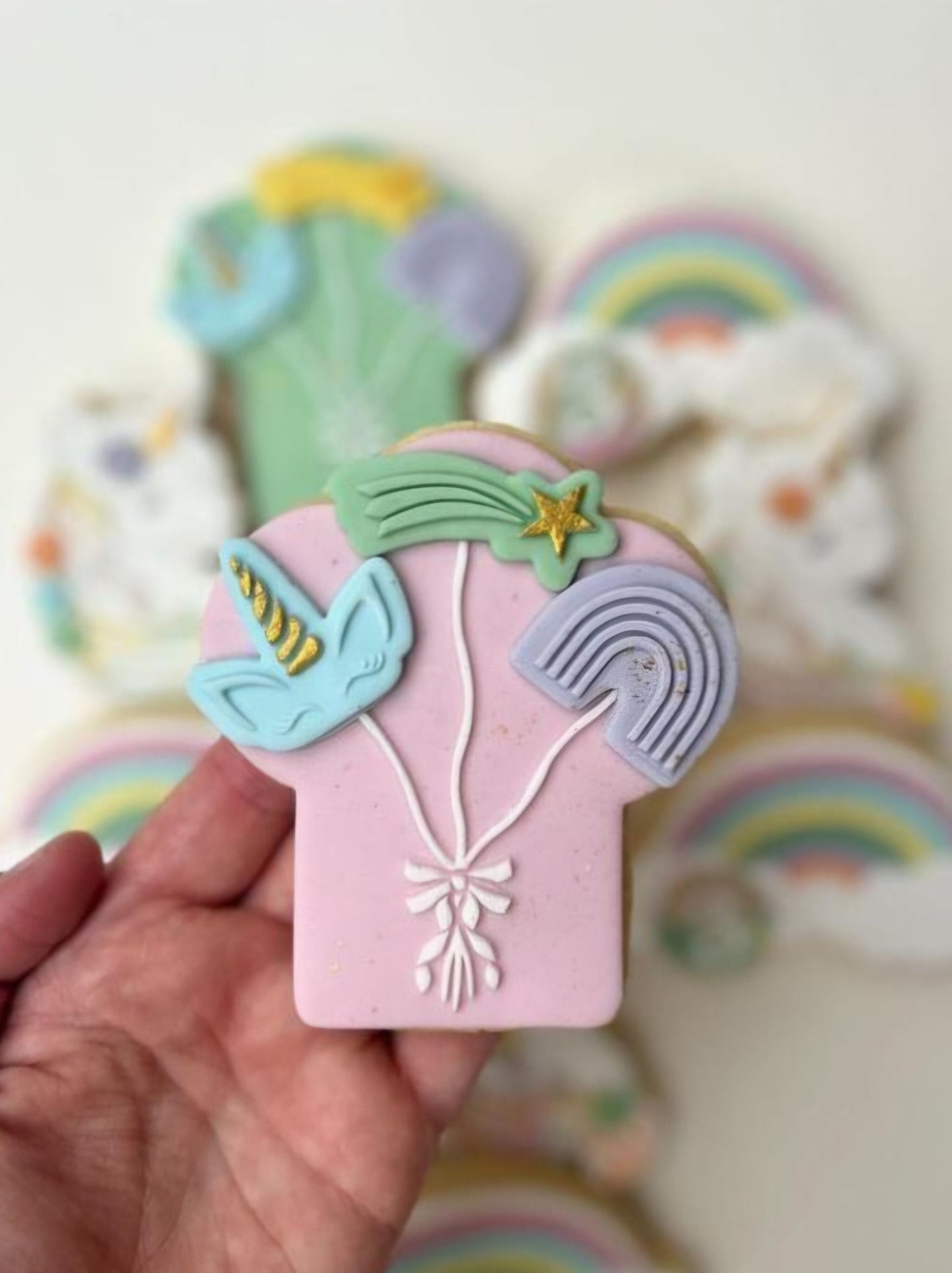 cookie stamp cutter mini acrylic embosser debosser rainbow unicorn cloud shooting star cute whimsical magic stamp & impress stampandimpress balloon string balloons birthday mini number