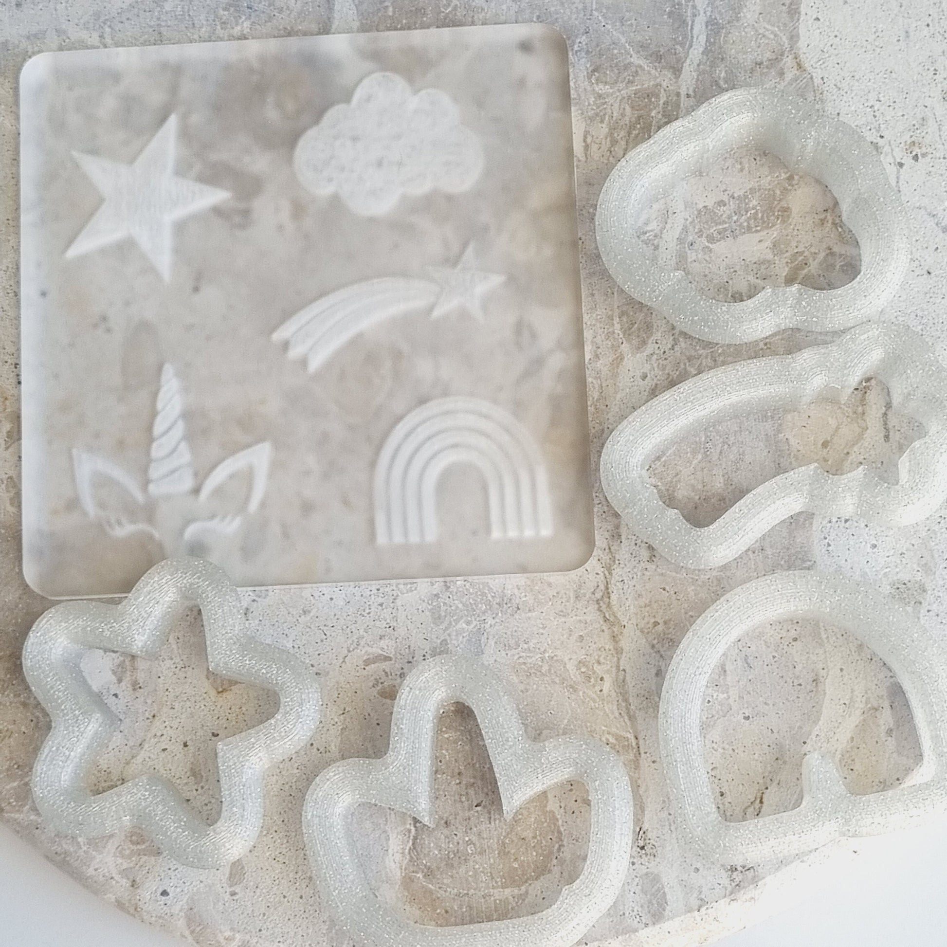 cookie stamp cutter mini acrylic embosser debosser rainbow unicorn cloud shooting star cute whimsical magic stamp & impress stampandimpress