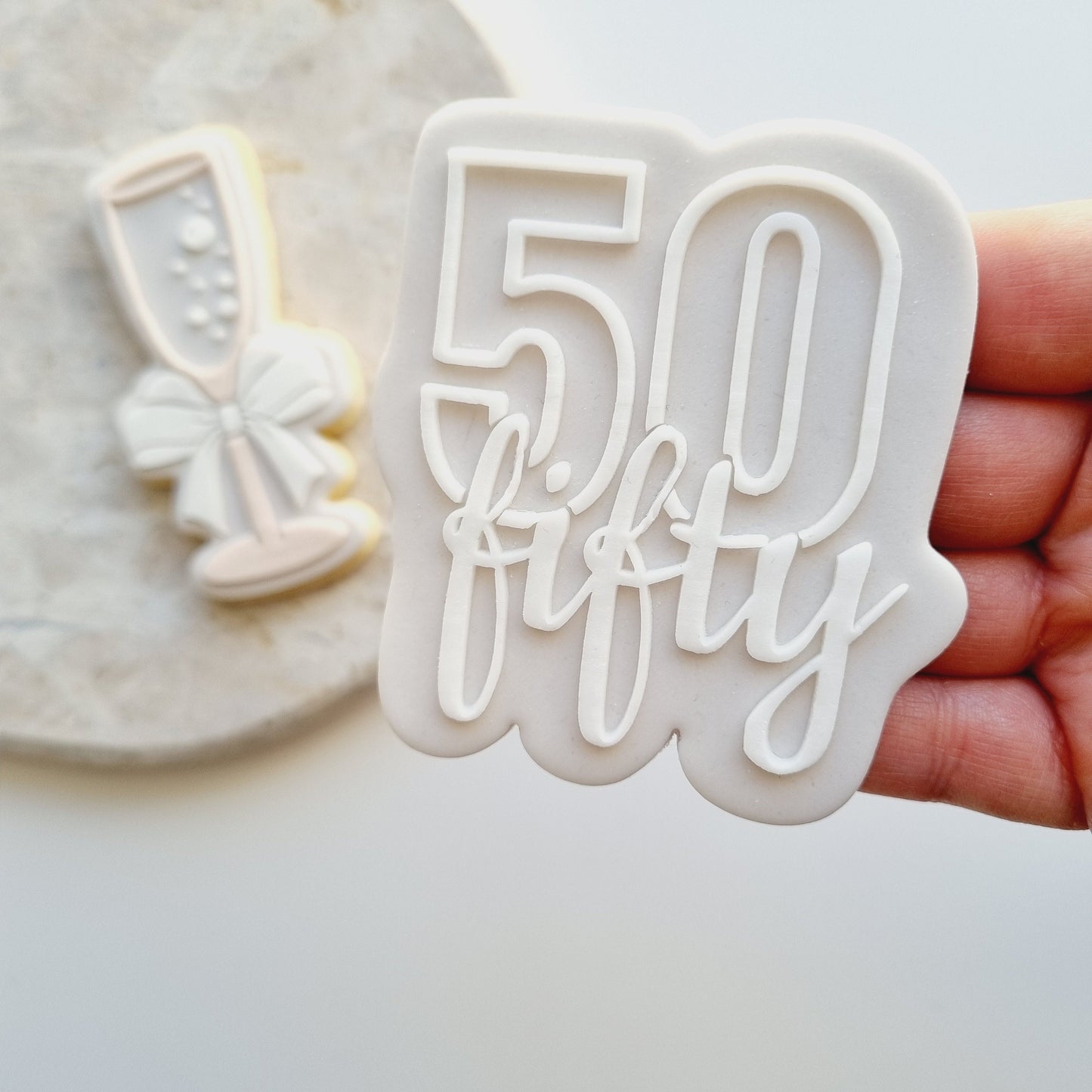 Fifty 50 Raised Cookie Stamp/Fondant Debosser & Cutter