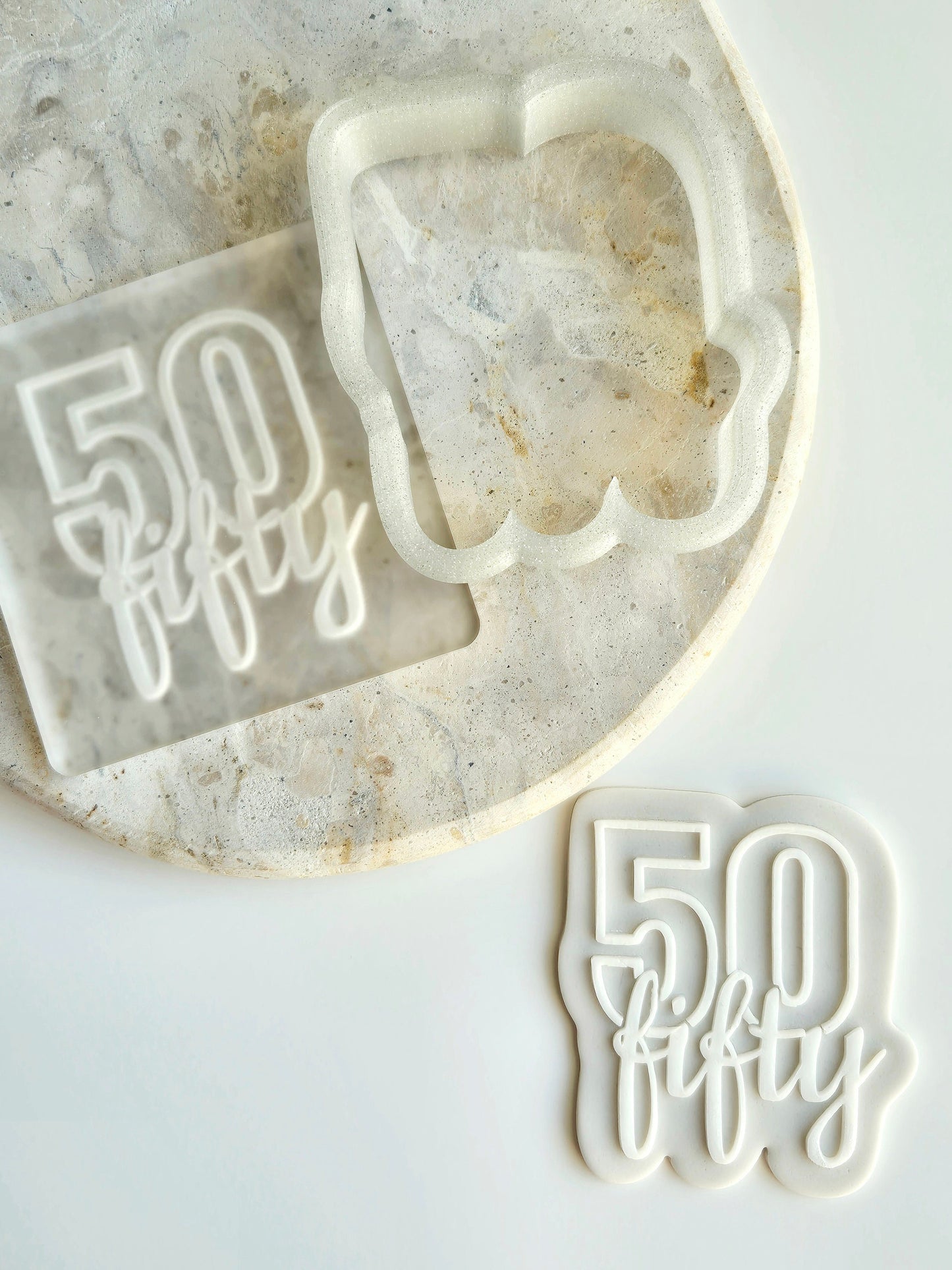 Fifty 50 Raised Cookie Stamp/Fondant Debosser & Cutter