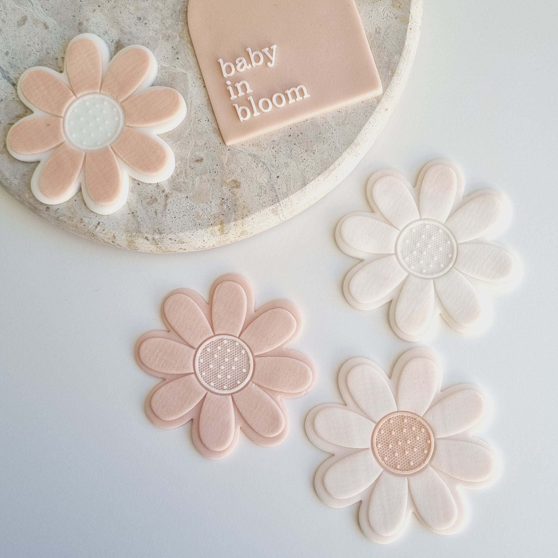 baby in bloom flower floral cookie stamp cookie cutter stampandimpress baby shower mama pregnant fondant debosser