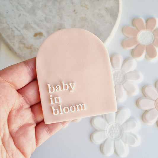 baby in bloom flower floral cookie stamp cookie cutter stampandimpress baby shower mama pregnant fondant debosser