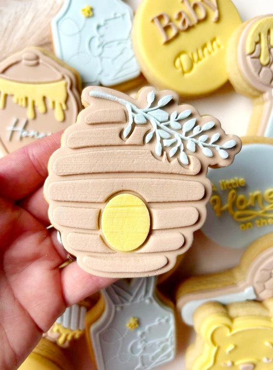 beehive baby honey pot onesie winnie the pooh honeycomb rattle honey stampandimpress cookie stamp cookie cutter fondant debosser