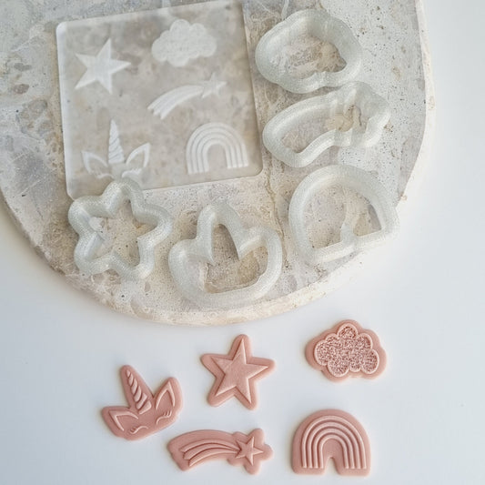 cookie stamp cutter mini acrylic embosser debosser rainbow unicorn cloud shooting star cute whimsical magic stamp & impress stampandimpress