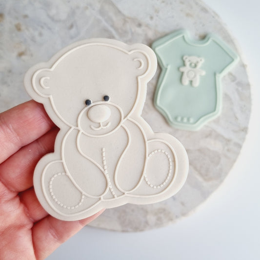 teddy bear stitching mama bear baby bear cookie stamp cookie cutter fondant debosser embosser stampandimpress teddy bear picnic