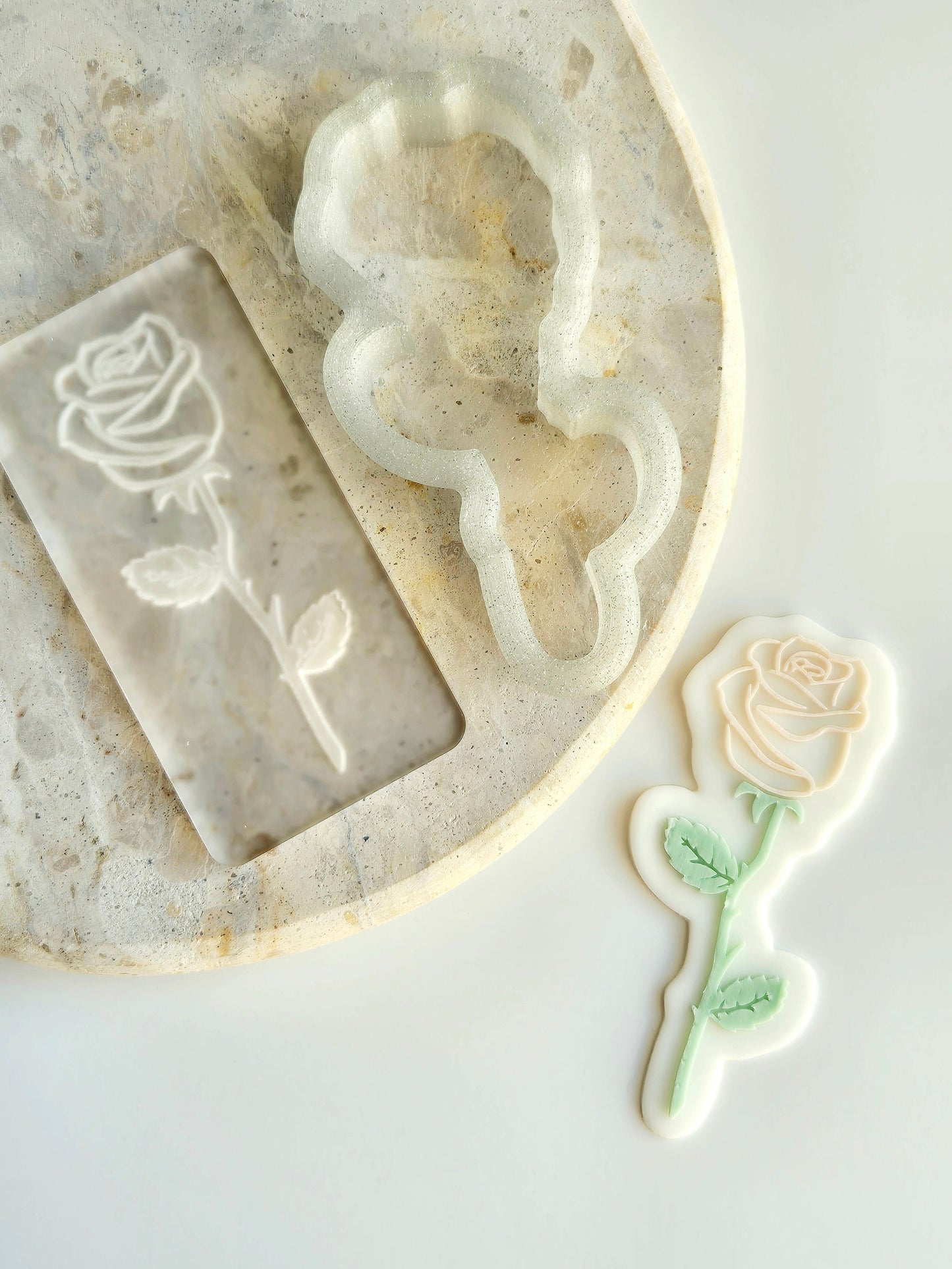 Single Rose Raised Cookie Stamp/Fondant Debosser & Cutter