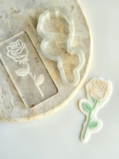 Single Rose Raised Cookie Stamp/Fondant Debosser & Cutter