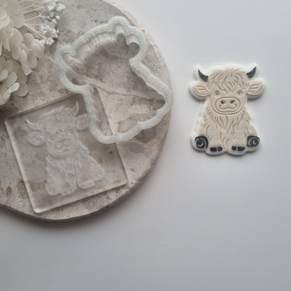 Highland Cow Raised Cookie Stamp/Debosser & Cutter