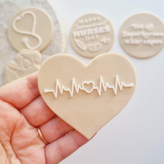 stethoscope nurse doctor dr heart beat scrubs superhero medical international nurses day hospital cookie stamp cookie cutter stampandimpress fondant debosser