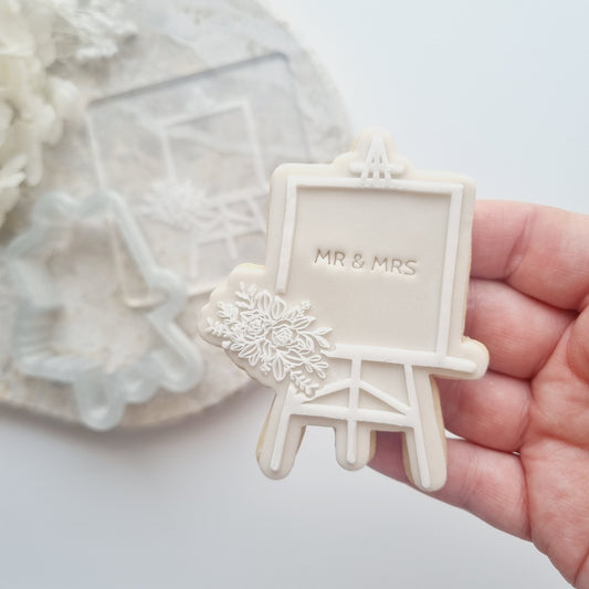 flower floral easel sign cookie stamp cookie cutter fondant debosser baby shower mr & mrs bridal shower bride stampandimpress