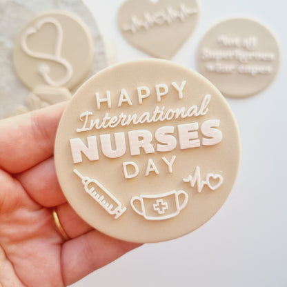 happy international nurses day nurse dr doctor hospital heartbeat needle stethoscope cookie stamp cookie cutter stampandimpress fondant debosser