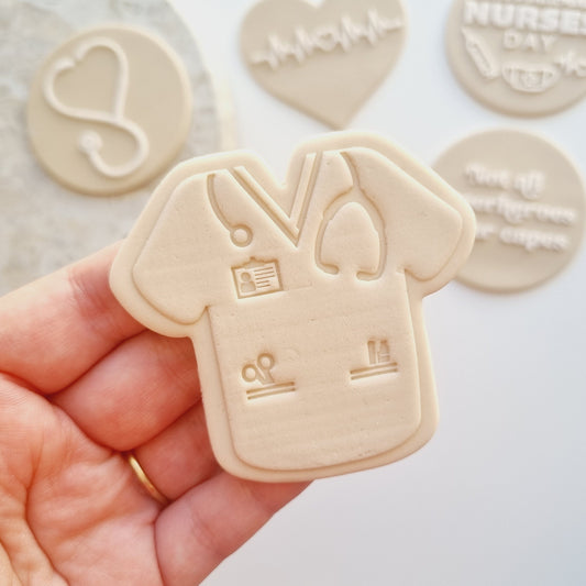 Nurse Scrubs Raised Cookie Stamp/Fondant Debosser & Cutter