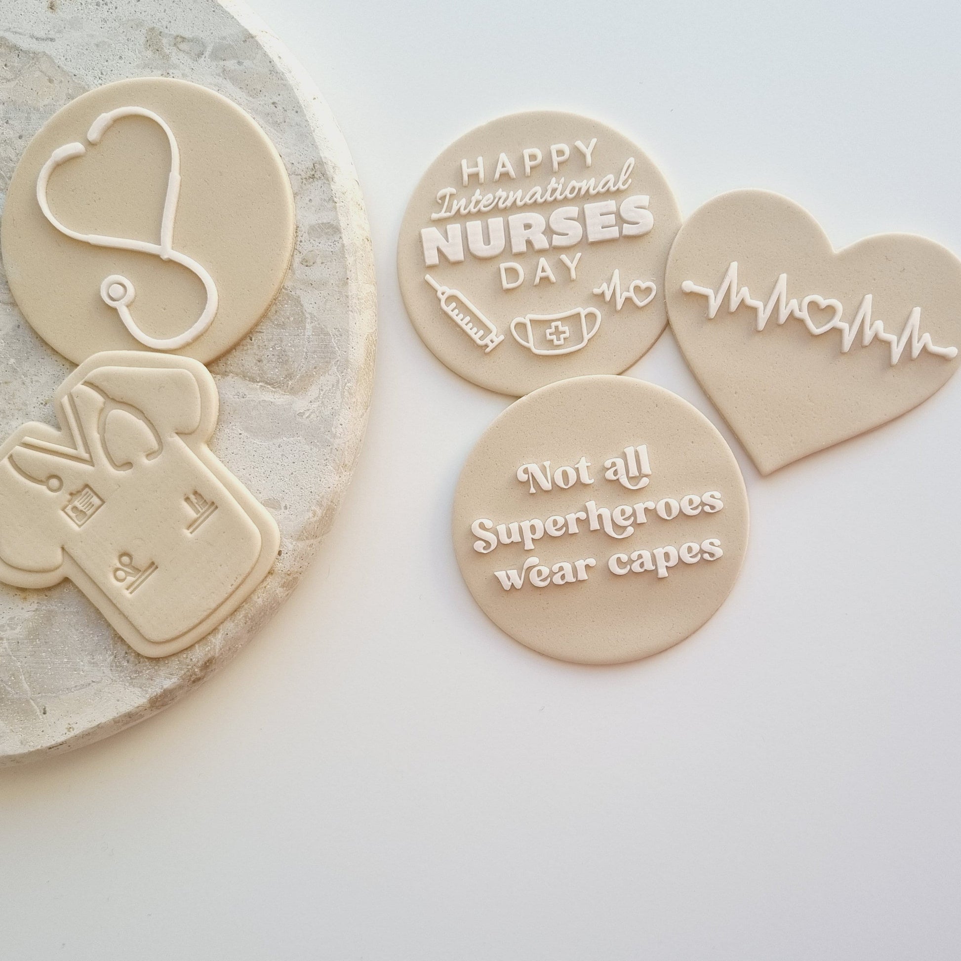 stethoscope nurse doctor dr heart beat scrubs superhero medical international nurses day hospital cookie stamp cookie cutter stampandimpress fondant debosser