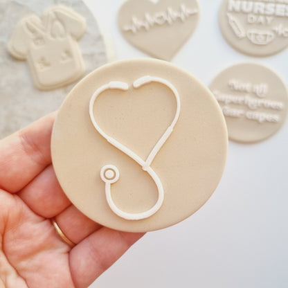 stethoscope nurse doctor dr heart beat scrubs superhero medical international nurses day hospital cookie stamp cookie cutter stampandimpress fondant debosser