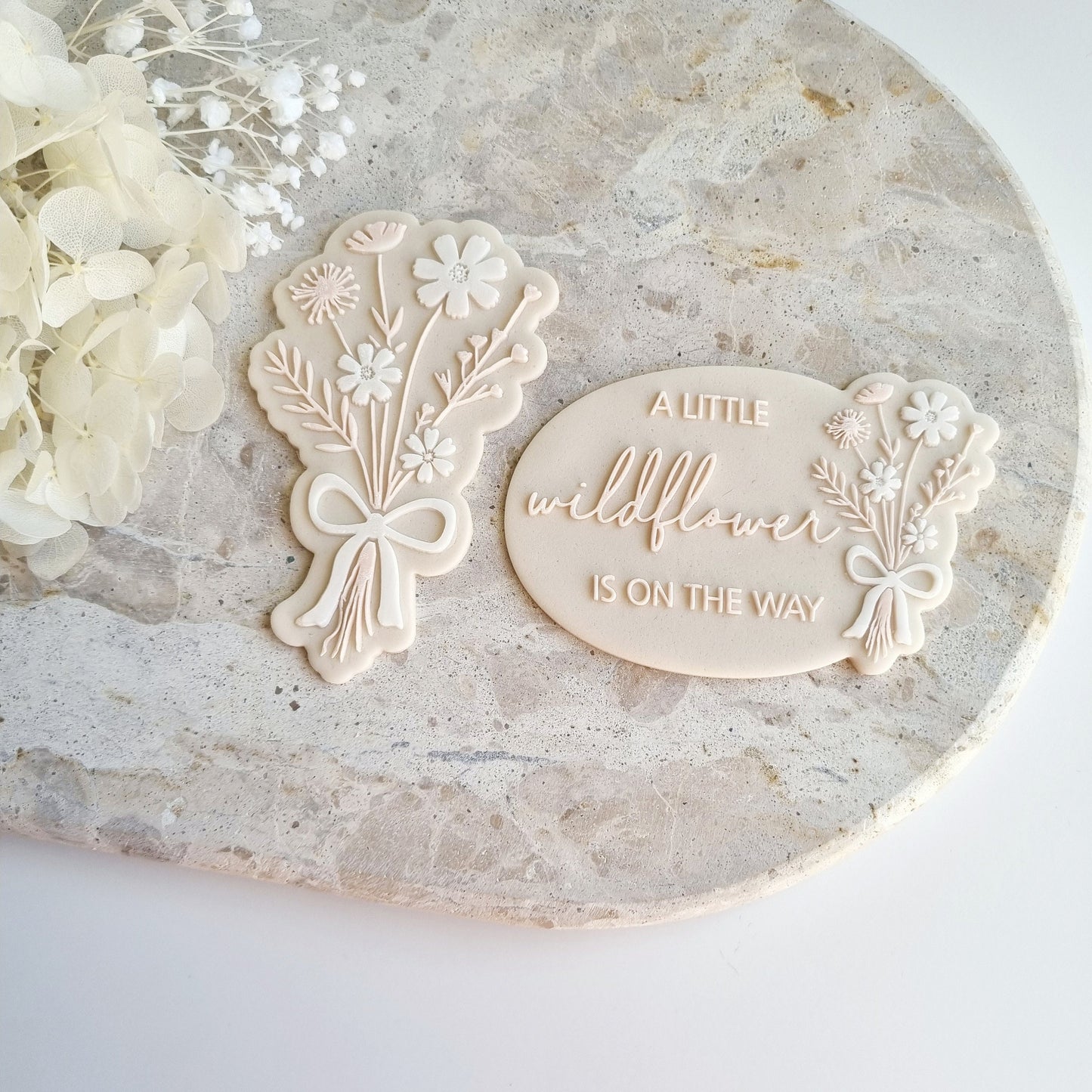 wildflower wildflowers our little wildflower is one flower a little wildflower is on the way birthday baby shower cookie stamp cookie cutter stampandimpress fondant debosser