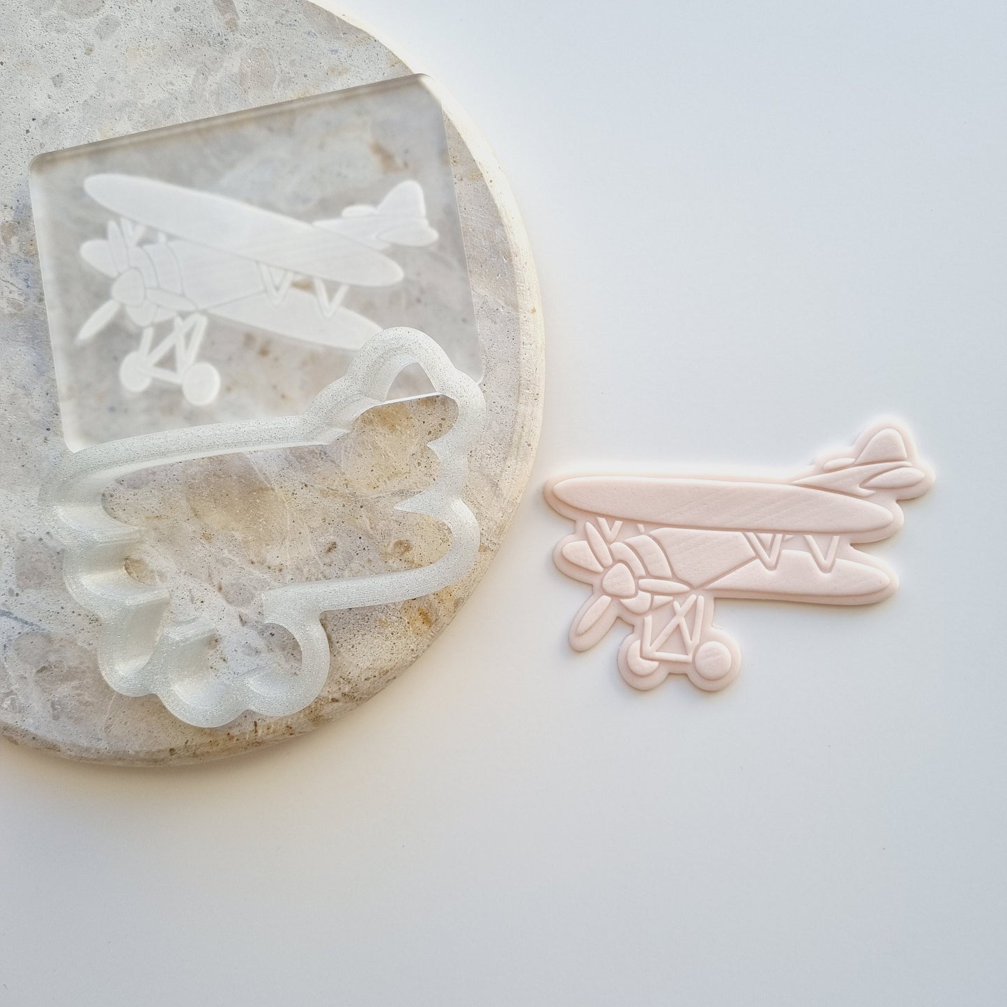 vintage plane biplane aeroplane airplane cloud hot air balloon onederful cookie stamp cookie cutter stampandimpress fondant debosser