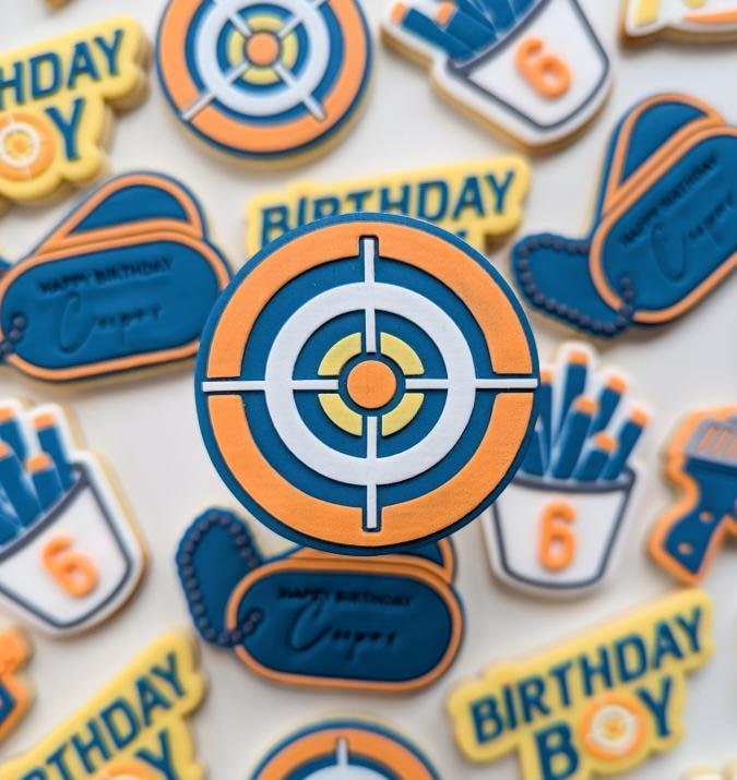 nerf dogtag bullets darts birthday boy target toy gun nerf gun birthday dog tag cookie stamp cookie cutter stampandimpress fondant debosser logo