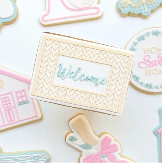 chandelier housewarming welcome mat light home sweet home house stand mixer kenwood thermomix key with bow sold sign cookie stamp cookie cutter fondant debosser embosser stampandimpress doormat