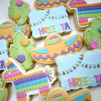 pinata threesta final fiesta mexican theme sombrero bunting cactus cookie stamp cookie cutter fondant debosser embosser stampandimpress