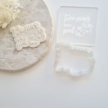 twins baby shower two peas in a pod double trouble babies pregnant mama mum pea leaf cookie stamp cookie cutter stampandimpress fondant debosser embosser pea flower plant