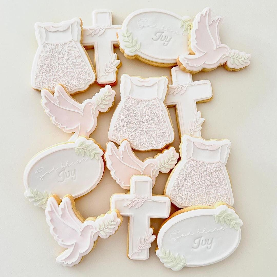 dove bcross leaves dress god bless baptism christening lace cookie stamp cookie cutter stampandimpress