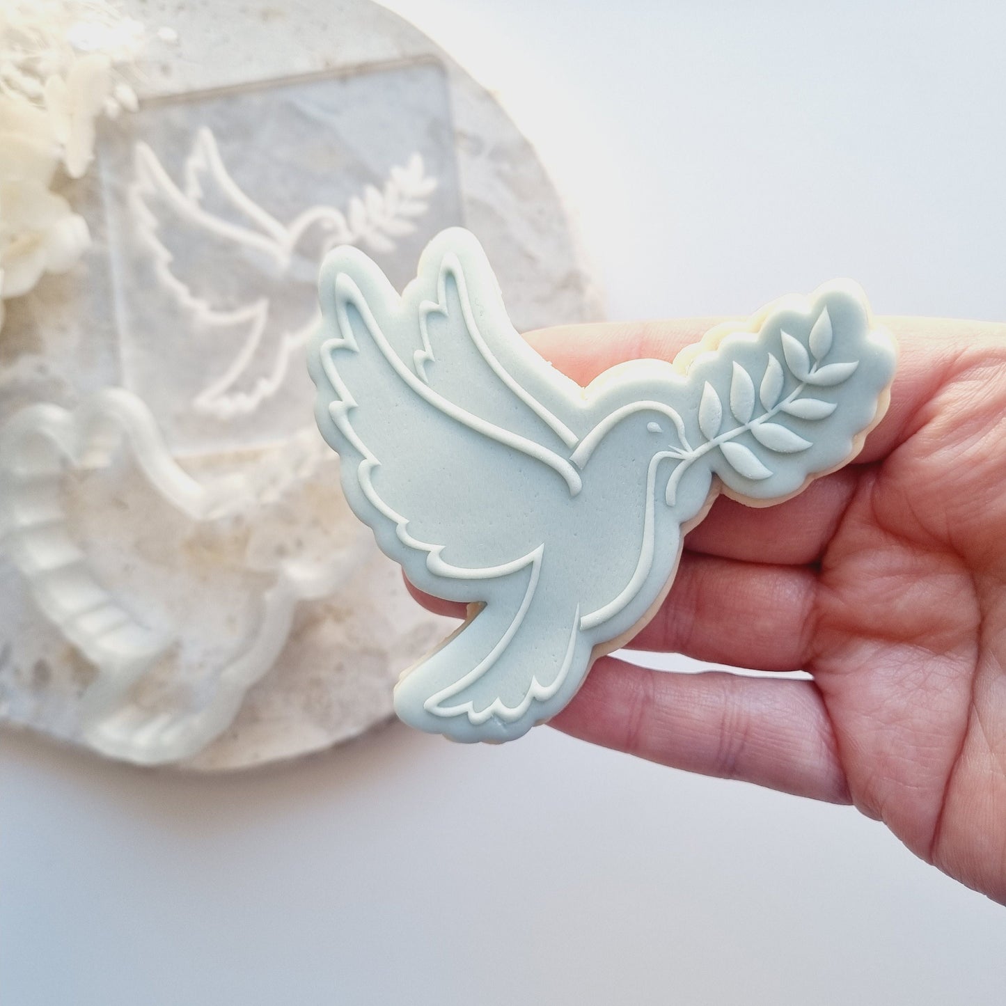 dove bcross leaves dress god bless baptism christening lace cookie stamp cookie cutter stampandimpress