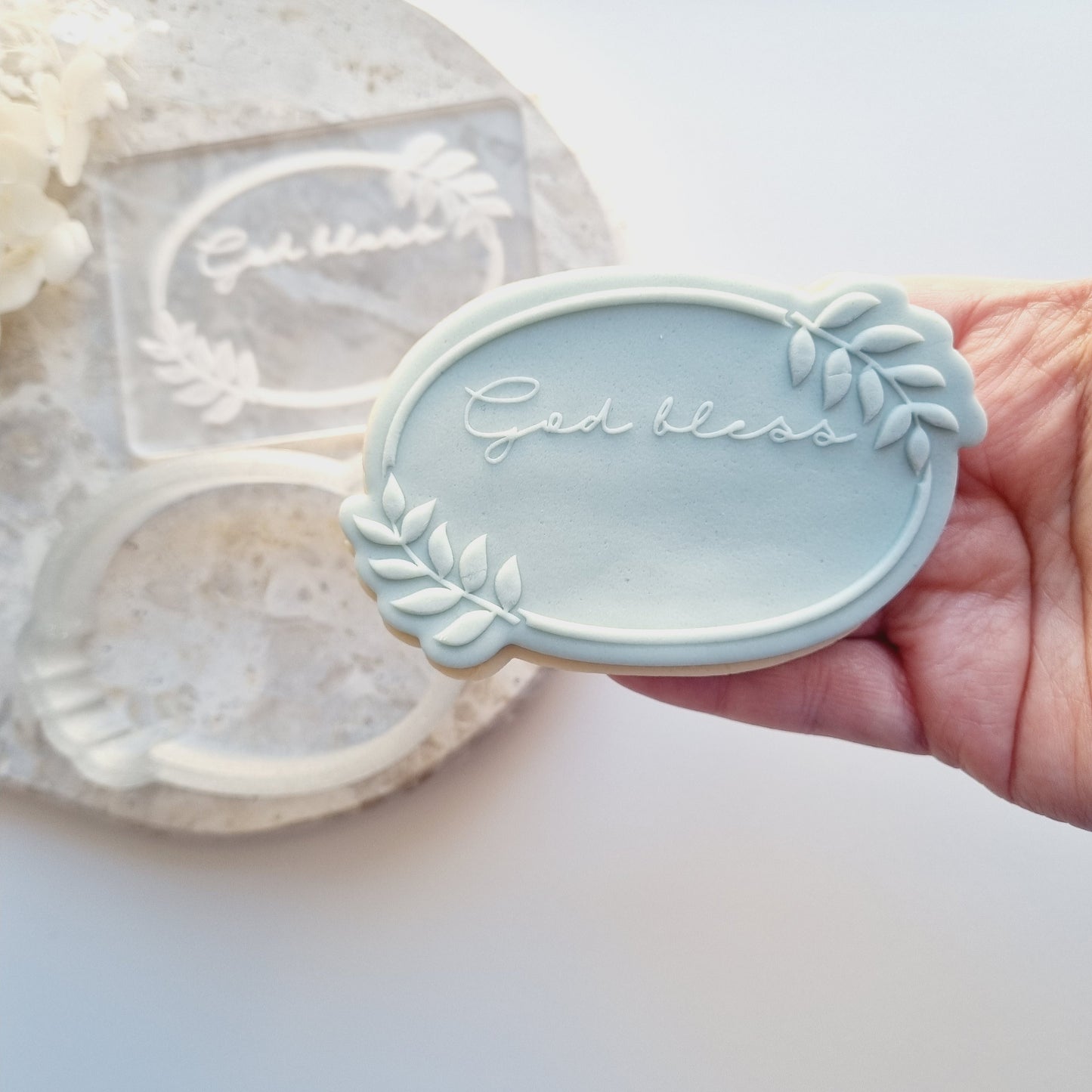 dove bcross leaves dress god bless baptism christening lace cookie stamp cookie cutter stampandimpress