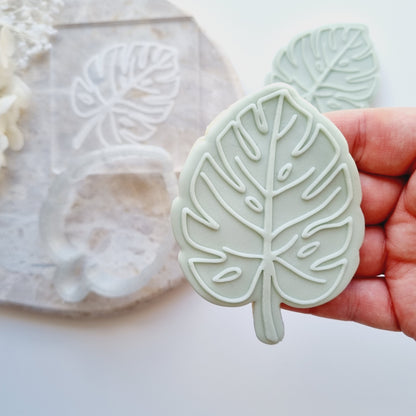 monstera leaf tropical jungle cookie stamp cookie cutter leaves animals stampandimpress fondant debosser embosser