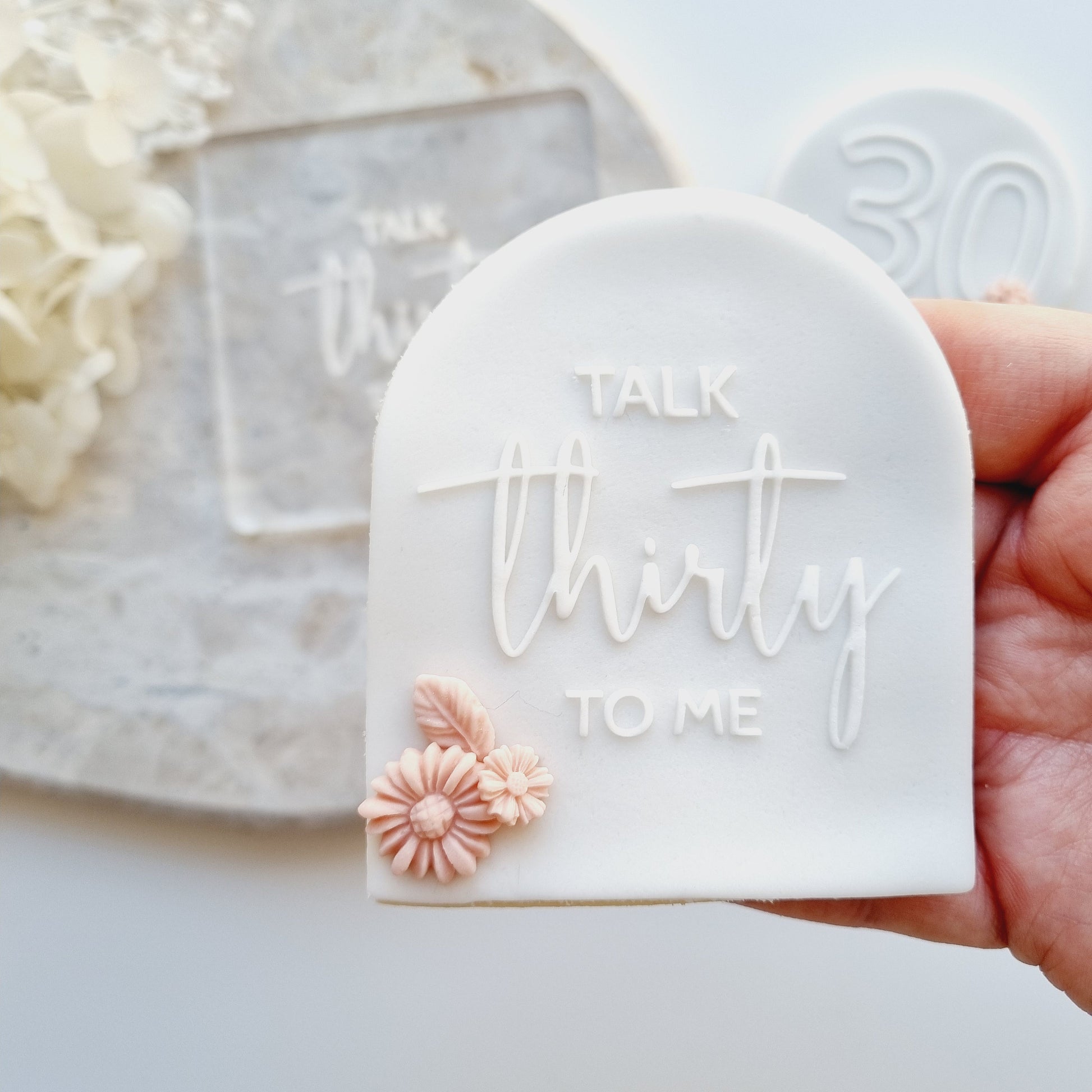 talk thirty to me talk 30 to me fondant stamp cookie cutter debosser embosser birthday stampandimpress