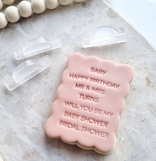 mini caps imprint impression text stamp acrylic embosser baby baby shower happy birthday mr & mrs turns is will you be my bridal shower baptism hens party