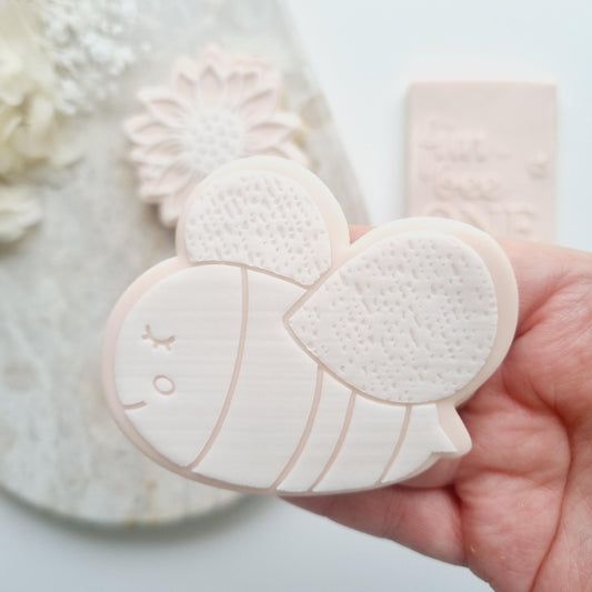 bee cute its fun to bee one what will our honey bee what will our baby bee a little hunny on the way animal honey honeycomb beehive sunflower stampandimpress cookie stamp cookie cutter fondant debosser