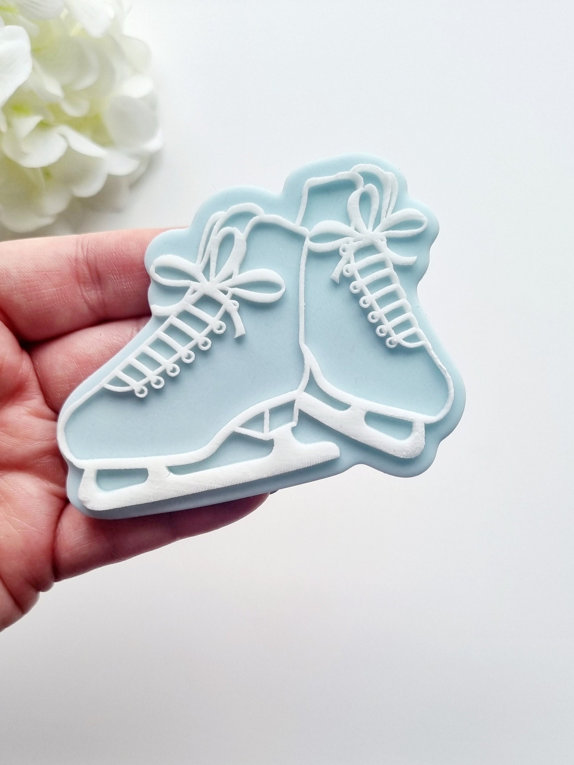 pattern cookie stamp cookie cutter baker bake baking cute beautiful design embosser debosser decorate fondant Perth Australia custom stampandimpress stamp & impress ice skates ice skating crystal ice snowflake