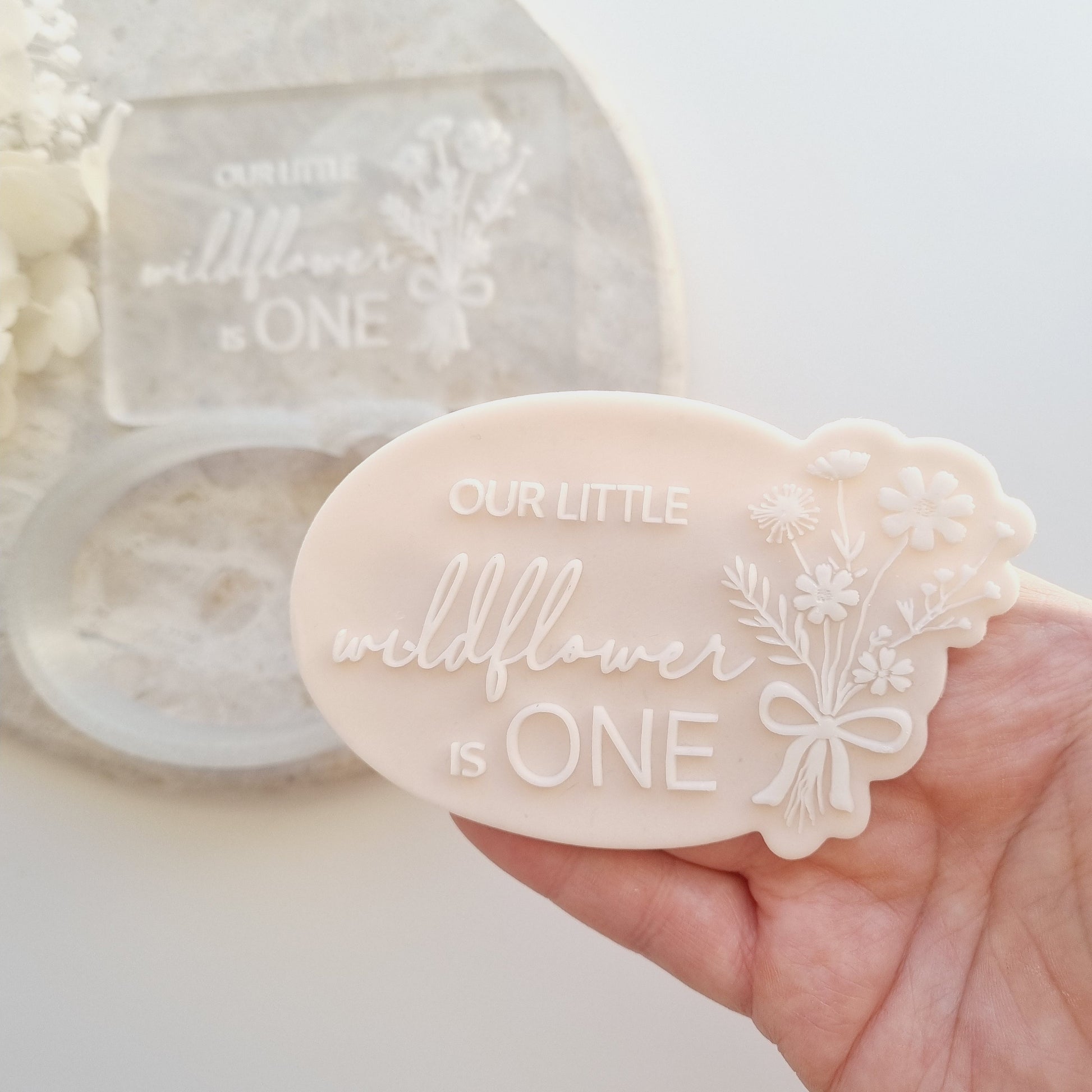 our little wildflower is one wildflowers cookie stamp cookie cutter stampandimpress fondant debosser bow floral wild baby birthday turns flower