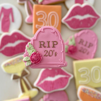 rip 20s death to your twenties gravestone tombstone thirty cookie stamp cookie cutter fondant debosser stampandimpress