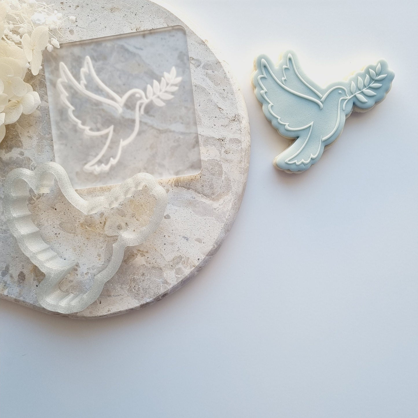 dove bcross leaves dress god bless baptism christening lace cookie stamp cookie cutter stampandimpress