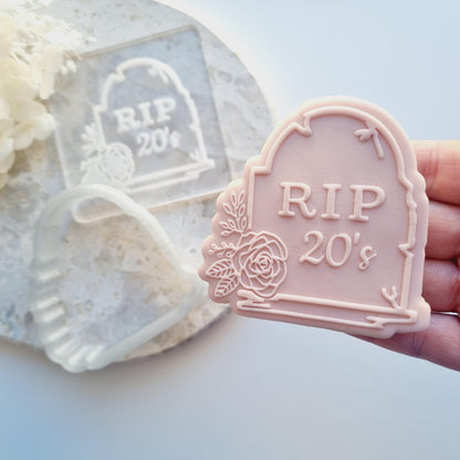 RIP Tombstone with Flowers Raised Cookie Stamp/Fondant Debosser & Cutter